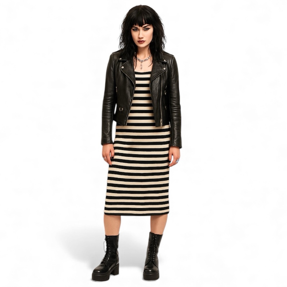 Bluivy Striped Dress Thick Waffle Winter Stretchy NWOT Rock Goth Alt. Punk